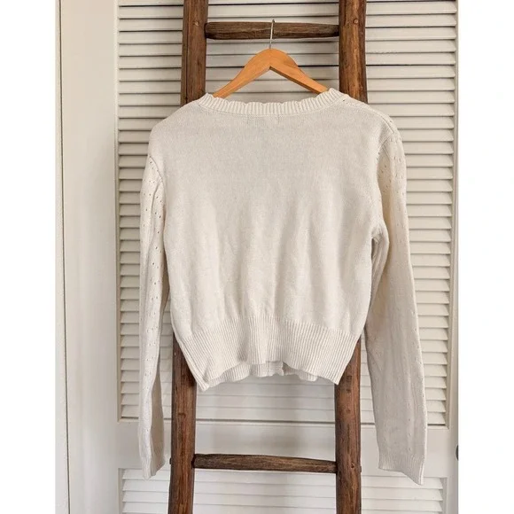 Wittty Fox Cream Floral Embroidered Cropped Cardigan Sweater Cottagecore - Picture 2 of 4